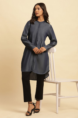 W Women Solid Straight Kurta(Grey)