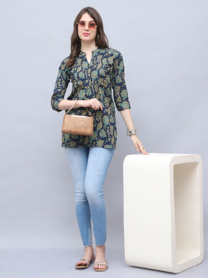 Aaradhya Fashion Party Printed Women Dark Blue Top