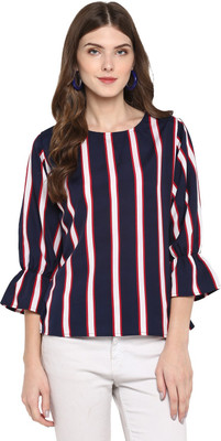 indietoga Casual Bell Sleeve Striped Women Blue Top