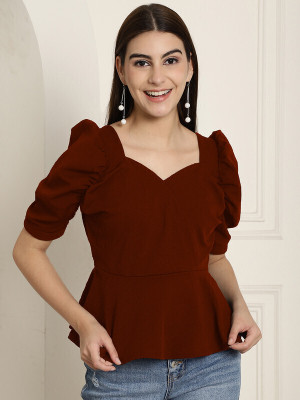 Tromko Party Solid Women Maroon Top