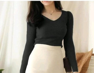 TUSI Casual Self Design Women Black Top
