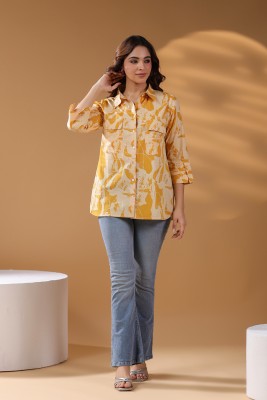 Rain & Rainbow Casual Printed Women Yellow Top