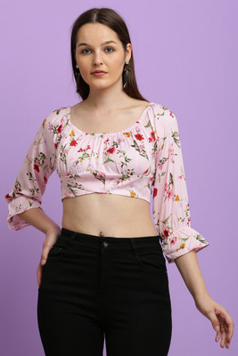 CLOTHINK India Casual Printed Women Pink Top