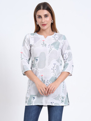 JOYDORE Women Printed Straight Kurta(Grey, Multicolor)