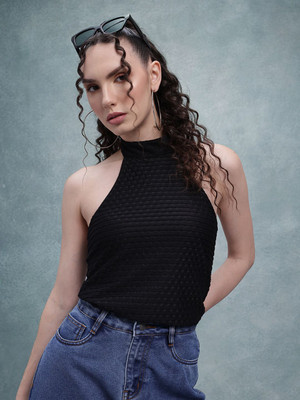 Roadster Casual Self Design Women Black Top