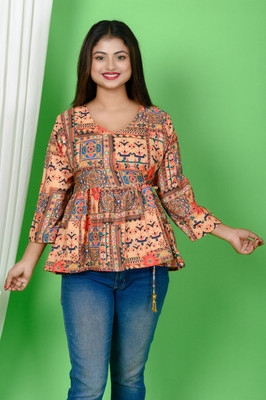 WenZora Casual Printed Women Multicolor Top