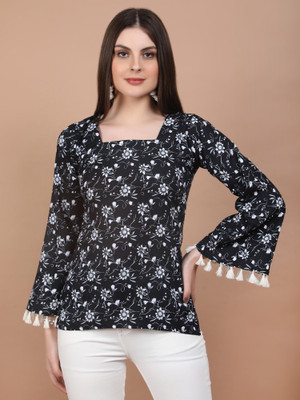kurtiskraft Casual Floral Print Women Black Top