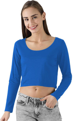 THE BLAZZE Casual Solid Women Dark Blue Top