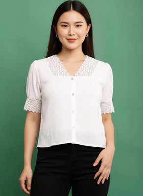 alizahub Casual Self Design Women White Top
