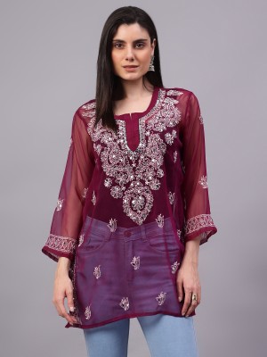 Mrs Right Party Embroidered Women Maroon Top