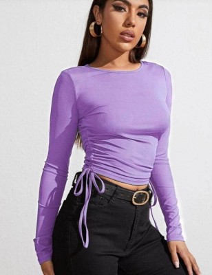 DEALZONE Casual Solid Women Purple Top