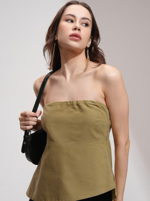 Tokyo Talkies Casual Solid Women Brown Top