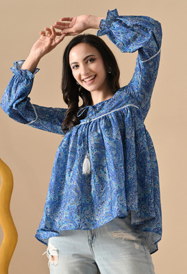 HERE&NOW Casual Self Design, Printed Women Blue Top