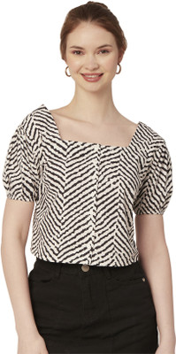 moomaya Casual Printed Women Black, White Top
