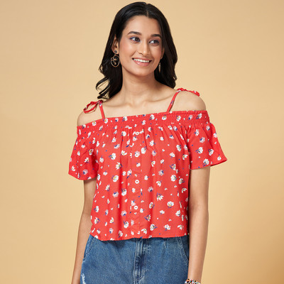 PEOPLE Casual Printed Women Pink, Blue, White Top