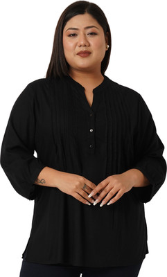 9 impression Casual Self Design Women Black Top