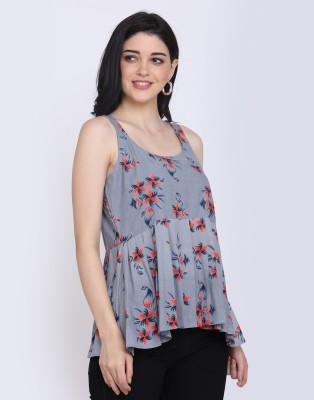 HANUMNTRA Casual Printed Women Grey Top