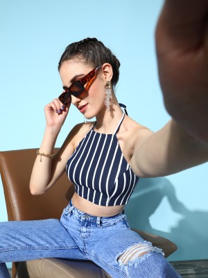 VENI VIDI VICI Casual Striped Women Blue Top