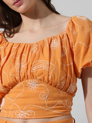 ONLY Casual Embroidered Women Orange, White Top