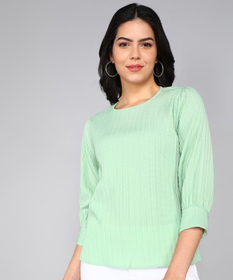 Stylistico Casual Striped Women Light Green Top