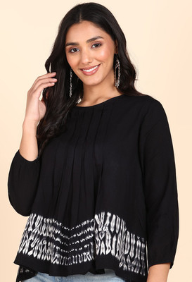 PinkTribe Casual Printed Women Black Top