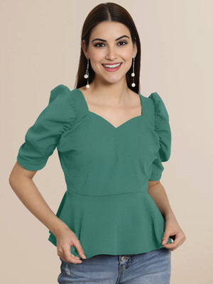 Mast & Harbour Casual Solid Women Green Top
