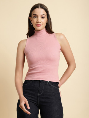 HouseOfCommon Casual Solid Women Pink Top