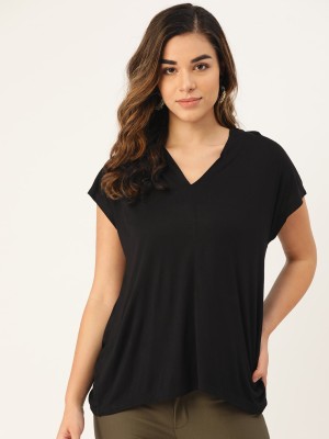 Rute Casual No Sleeve Solid Women Black Top