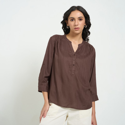 Honey By Pantaloons Casual Self Design Women Brown Top