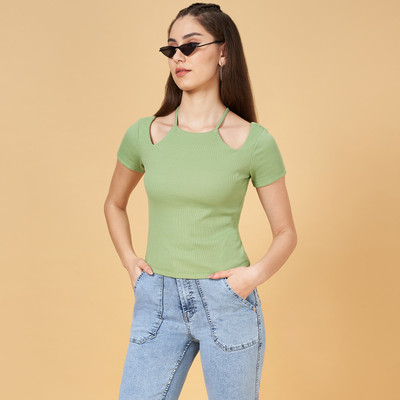 SF Jeans by Pantaloons Casual Solid Women Light Green Top