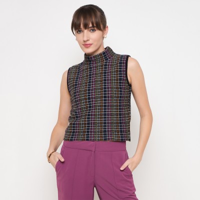 MADAME Casual Checkered Women Black Top