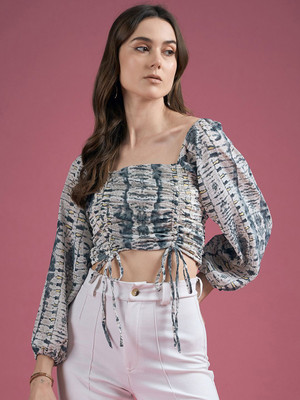 CORSICA Casual Printed Women Grey Top