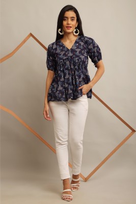 Flize Casual Printed Women Blue Top