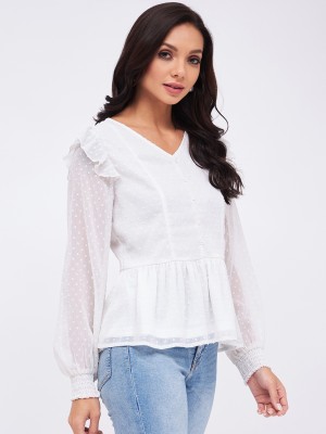 HARPA Casual Solid Women White Top