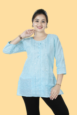 VISHESTA Casual Embroidered Women Blue Top