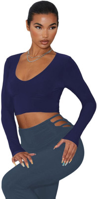 THE BLAZZE Casual Solid Women Blue Top