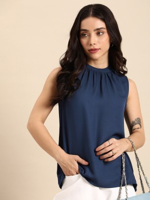 all about you Casual Solid Women Blue Top
