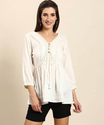 rishabhsraiment Casual Solid Women White Top