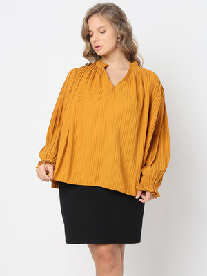 Vero Moda Curve Casual Solid, Self Design Women Yellow Top