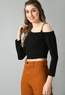 SAKSHI TRADER Party Solid Women Black Top