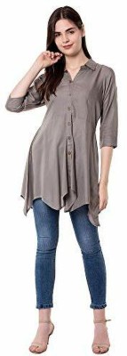 Shar Casual Solid Women Grey Top