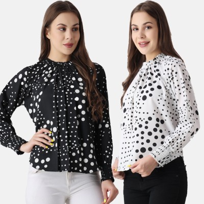 aakrushi Casual Polka Print Women Black, White Top