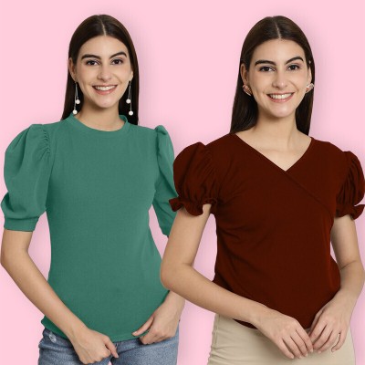 Tromko Casual Solid Women Dark Green, Maroon Top