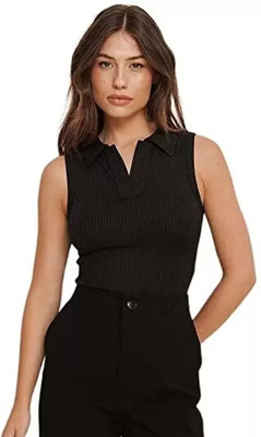 Fabitto Casual Solid Women Black Top