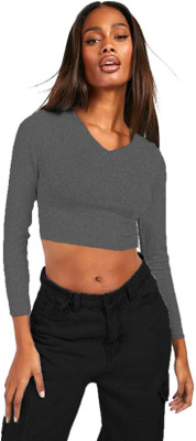 THE BLAZZE Casual Solid Women Grey Top