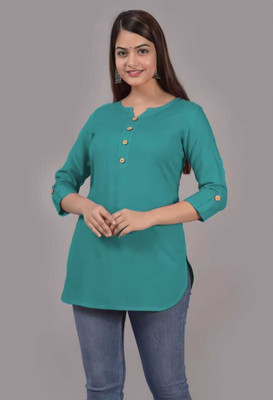 kair Casual Solid Women Light Blue Top