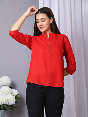 IQRAAR Casual Solid Women Red Top