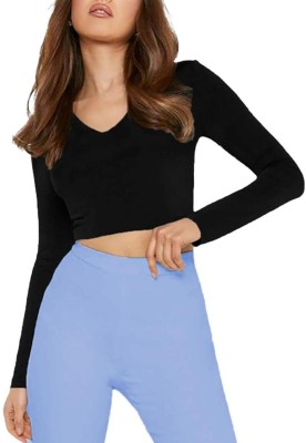 THE BLAZZE Casual Solid Women Black Top