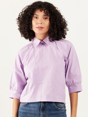 ATHENA Casual Solid Women Purple Top