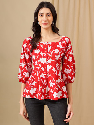 Janakdulari Creation Party Printed Women Red Top